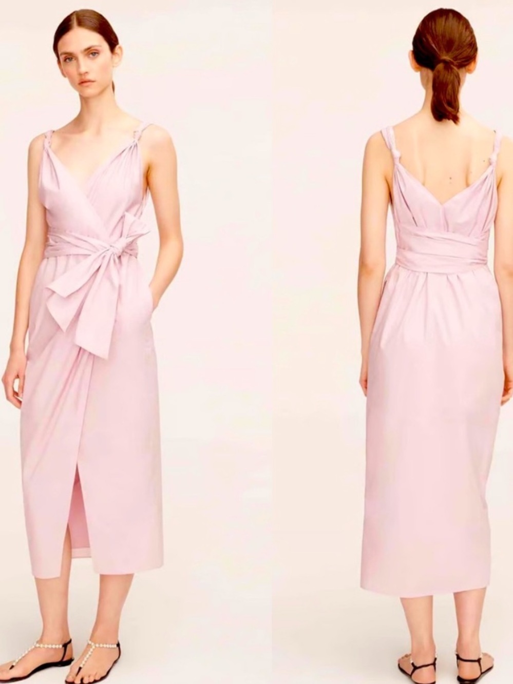 NWT REBECCA TAYLOR Solid Poplin A-Line MIDI Wrap Belted V-Neck Dress Size 00